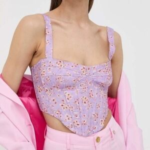 Bardot Lani Floral Bustier Lilac Cropped Corset Feminine Regency Top Size XS